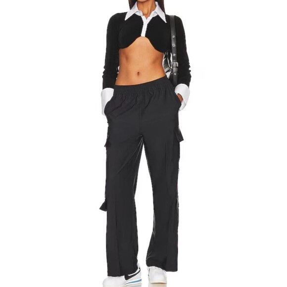 WEWoreWhat Wide Leg Utility Black Nylon Cargo Pull On Track Pants Size Medium - Picture 1 of 15